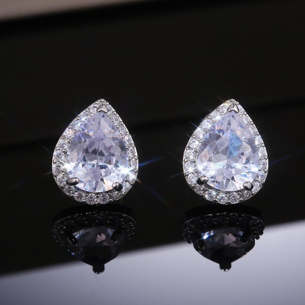 🎁Classy Pear Cut White CZ Cute Wedding Earrings, MLNN1157 - Picture 3 of 5